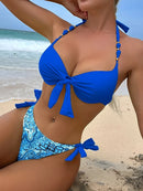 Biquíni Halter Push Up com Estampa Tropical – Moda Praia Feminina 2025