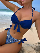 Biquíni Halter Push Up com Estampa Tropical – Moda Praia Feminina 2025