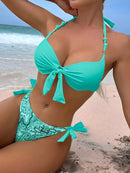 Biquíni Halter Push Up com Estampa Tropical – Moda Praia Feminina 2025