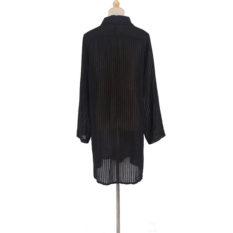 ✨ Saída de Praia Longa Branca com Manga Longa – Vestido Maxi Sexy de Verão Feminino