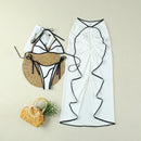 Conjunto de Biquíni 3 Peças Para Praia 2025 – Estampa Exclusiva com Saia Longa e Toque de Elegância