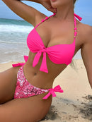 Biquíni Halter Push Up com Estampa Tropical – Moda Praia Feminina 2025