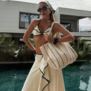 Conjunto de Biquíni 3 Peças Para Praia 2025 – Estampa Exclusiva com Saia Longa e Toque de Elegância