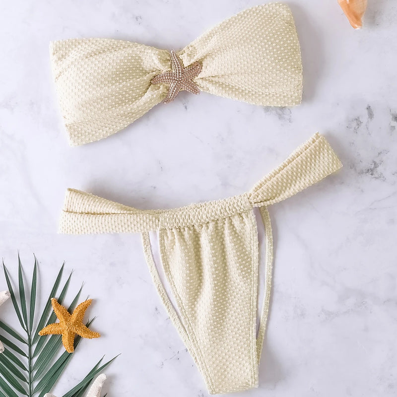 Biquíni Tomara-Que-Caia Push-Up 2025 – Moda Praia Feminina Sexy e Elegante com Calcinha Fio Dental